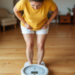 Ilustrasi seorang wanita yang sedang menimbang berat badan